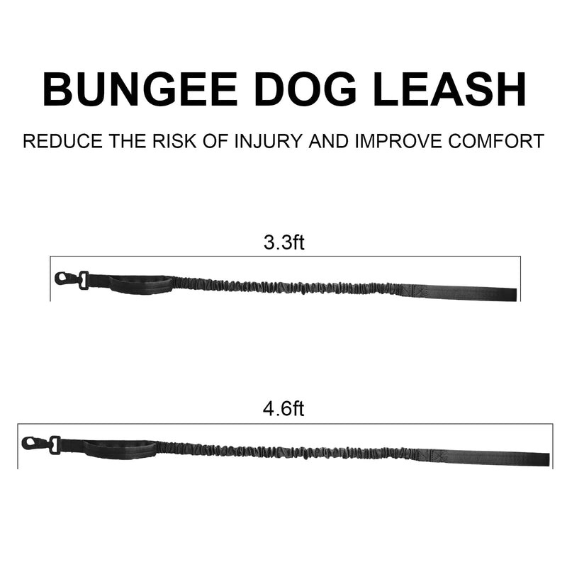 Knovotch Bungee Dog Leash, [New Stronger Clasp] Heavy Duty Dog Leash, Tactical Leash with 2 Padded Traffic Control Handles Black - PawsPlanet Australia