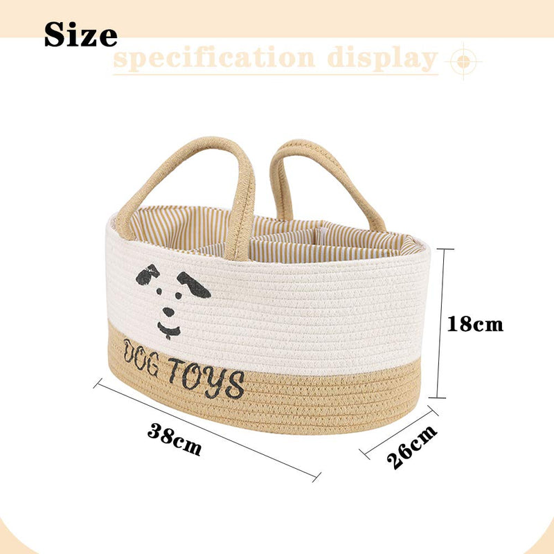 SABAN Dog Toy Box, Personalised Dog Toy Box, Dog Toy Basket, Box for Dog Toys, Dog Toy Box Storage, Storage Box Chest Organizer for Dog Toys - with Wooden Handle - Rectangle - Brown & white 38x26x18cm - PawsPlanet Australia