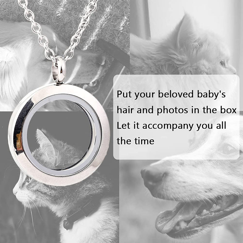 Unijew Pet Memorial Gifts, Circle Floating Charm Memory Locket Necklace for Beloved Dog Cat, 316 Stainless Steel Photo Frame Necklace, Pet Sympathy Gift for Women Men Who Loss of Pets - PawsPlanet Australia