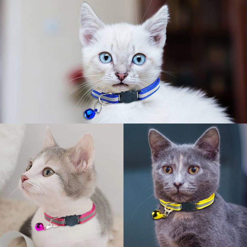 NETUME 6 Pack Cat Collar, Reflective Cat Collars Safety Release with Bell, Adjustable Quick Release Safe Cats Collar with Buckle - PawsPlanet Australia