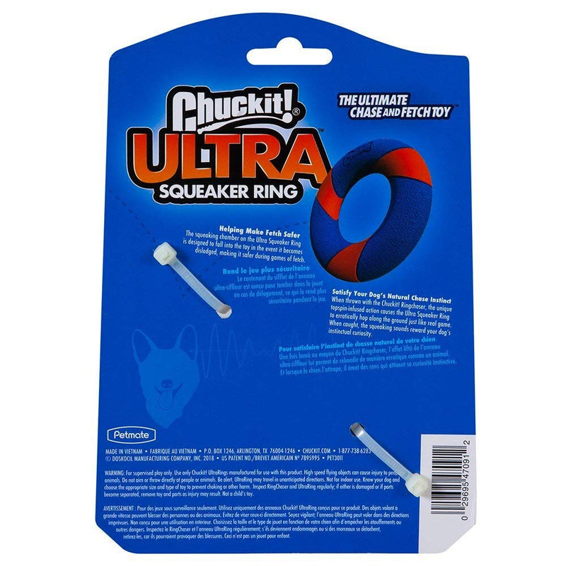 Chuckit! Ultra Squeaker Dog Rubber Ring Erratic Bounce, Zig-Zags & Hops With Squeak Interactive Fetch Play, Blue Squeaker Ring - PawsPlanet Australia