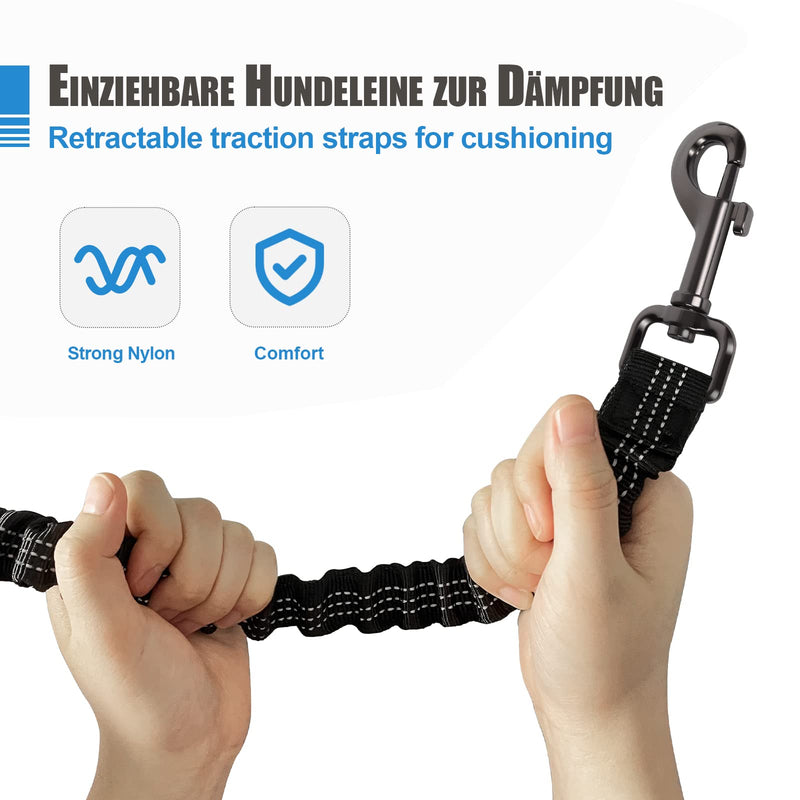 Snocyo jogging leash for dogs, double leash for two dogs, elastic and reflective double leashes for medium and large dogs, retractable leash with handles and waist belt for two or one dog, black and blue - PawsPlanet Australia