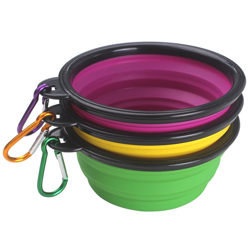 [Australia] - HAZOULEN Collapsible Silicone Travel Bowls for Pet Dog Cat, Yellow, Green, Purple, 3 Pack 