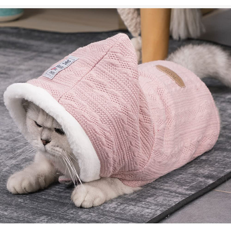 ANIAC Cat Sweater with Hats Dog Hoodies Puppy Winter Coat Kitten Cold Weather Clothes Pet Hooded Knitwear Warm Sweatshirts X-Small Pink - PawsPlanet Australia