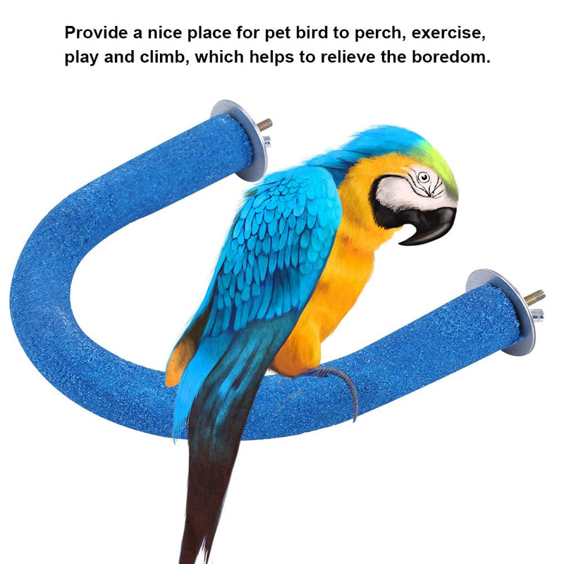 Fdit Parrot Pet Bird Rough-Surfaced Wooden Perch Stand Rack Cage Toy for Beak Paw Grinding 4.8 * 6.4In(Blue) - PawsPlanet Australia