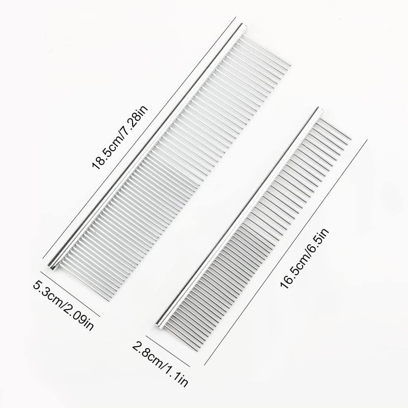 PLABBDPL 2pcs Stainless Steel Pet Comb Pet Comb with Rounded Stainless Steel Ends for Large Medium Small Dogs Cats - PawsPlanet Australia