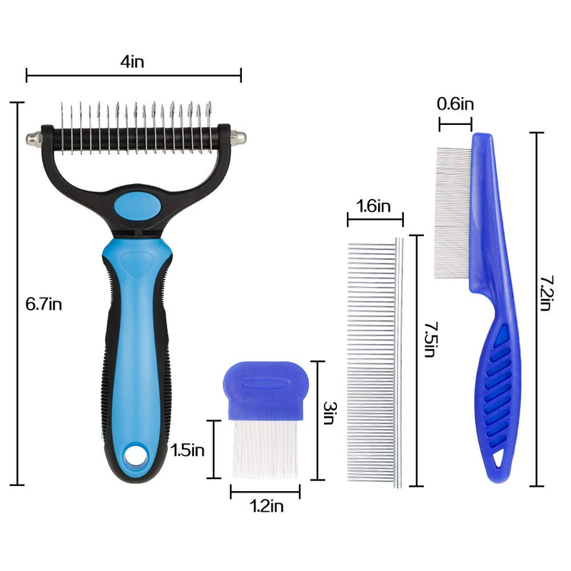 Yorgewd 4 Pack Pet Grooming Tool Kit for Dogs and Cats - Double Sided Grooming Rake + Dematting Comb + Tear Stain Remover Combs + Flea Comb - Stainless Steel - PawsPlanet Australia