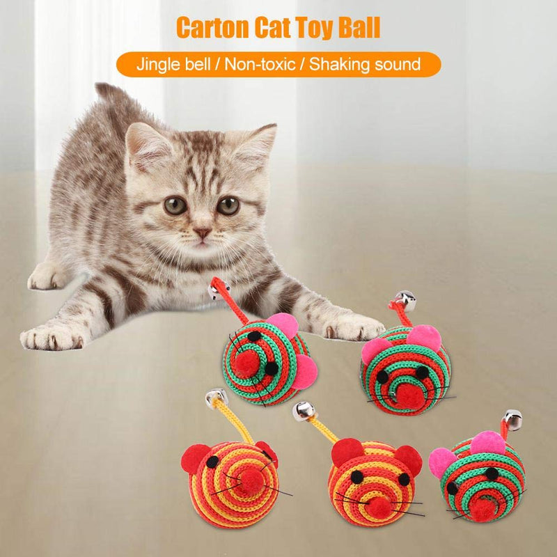 Sheens 5pcs/Set Mouse Cat Interactive Toy Colorful Nylon Rope Round Ball Mouse with Long Tail Fun Training Toy Random Color - PawsPlanet Australia