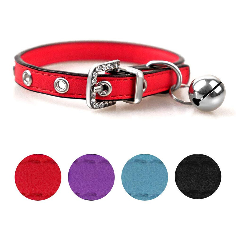Luniquz PU Leather Crystal Pet Collar Cat Collar Small Dog Collar Belt Collar with Clamp Jewelry for Cats/Small Dogs/Small Pets - Red XS 7"-9" XS 7"-9" - PawsPlanet Australia