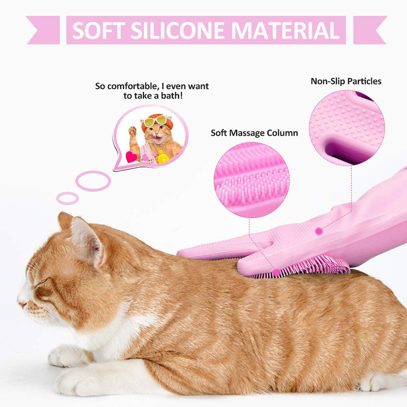 Pet-Grooming-Gloves for Bathing & Hair-Removal, Dog and Cat Brush Bath-Scrubber Glove, Pets Silicone Scrubbing Gloves for Shedding, Pet Shower Attachment Supplies for Anti-Bite & Anti-Scratch (Pink) - PawsPlanet Australia