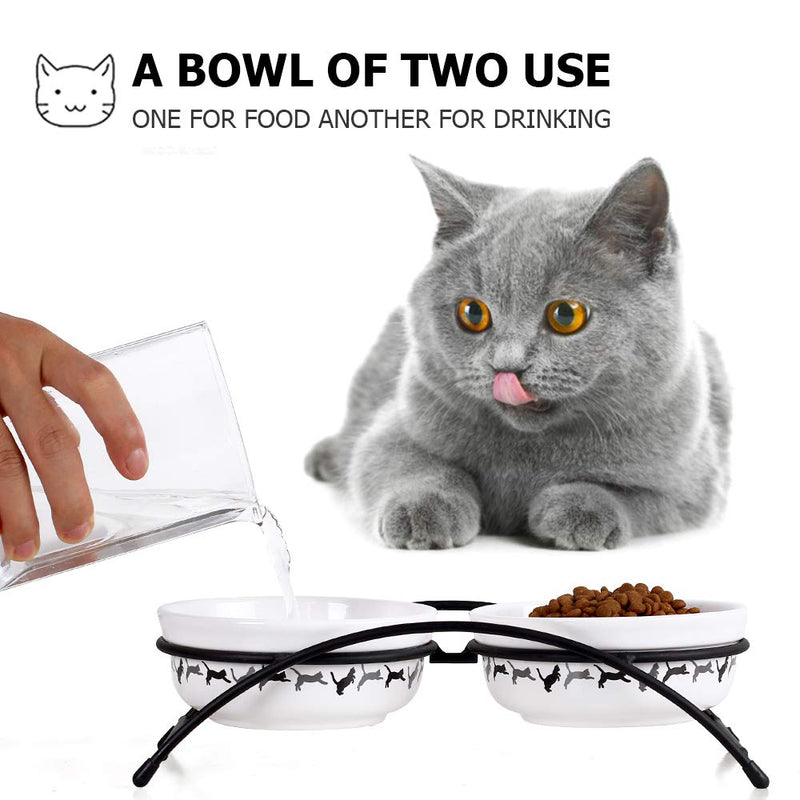 [Australia] - Y YHY Ceramic Raised Pet Cat Bowls, 12 Ounces Elevated Food or Water Bowls, Double Cat Dishes, Gift for Cat, White 