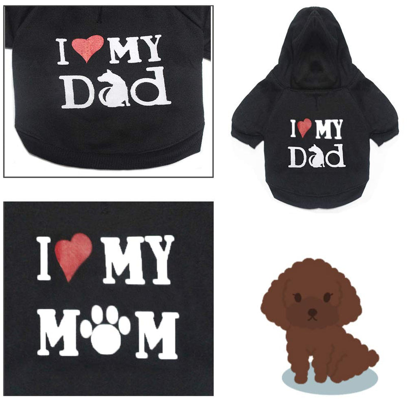 [Australia] - DERUILA Small Dog Sweater i Love Mommy Dog Clothes I Love My Mom|Dad Hoodie Pet Puppy Sweater for Small Dogs Girl Boy Black XS 