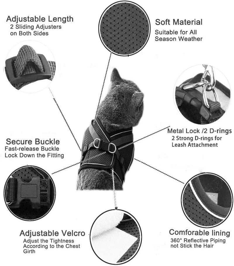 WISNOW Dog Harness No Pull Puppy Harness and Leash Set Step-in Breathable All Weather Mesh Vest Reflective Adjustable Easy Control Pet Harnesses for Small Medium Dogs and Cats Walking Outdoor Black XS(chest10.2-11.4"/26-29CM) - PawsPlanet Australia