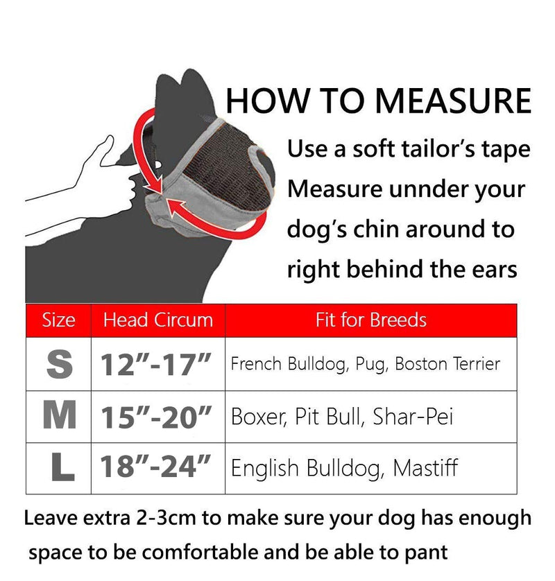 [Australia] - GUXL Short Snout Dog Muzzles- Adjustable Breathable Mesh Bulldog Muzzle for Biting Chewing Barking Training Dog Mask S - head circum 12"-17" Gray 