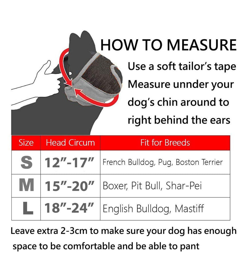 [Australia] - GUXL Short Snout Dog Muzzles- Adjustable Breathable Mesh Bulldog Muzzle for Biting Chewing Barking Training Dog Mask M-head circum 15"-20" Gray 