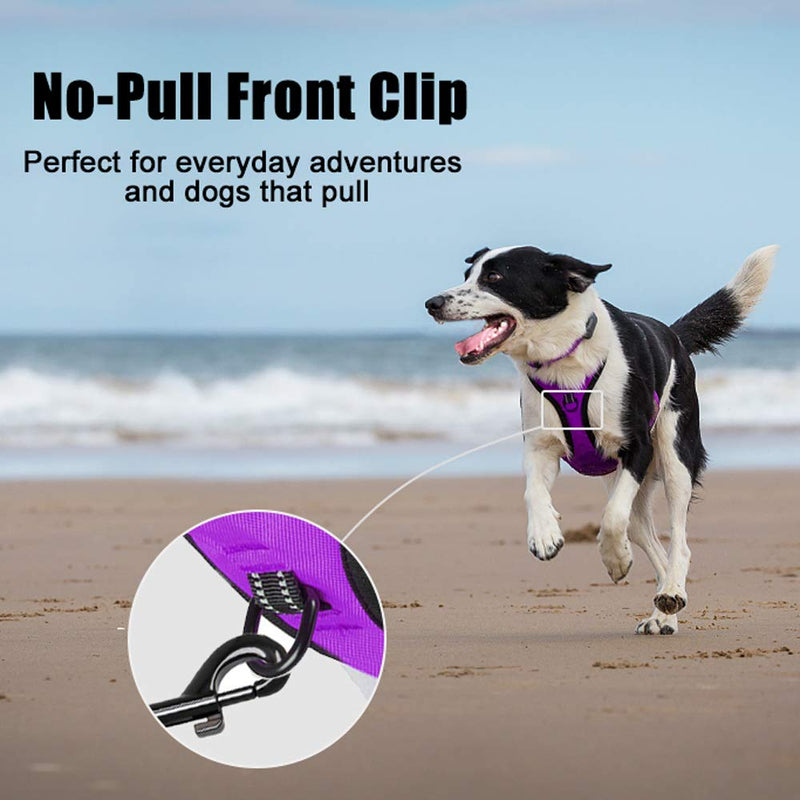 [Australia] - PoyPet No Pull Dog Harness, Reflective Vest Harness with 2 Leash Attachments and Easy Control Handle for Small Medium Large Dog L Purple 