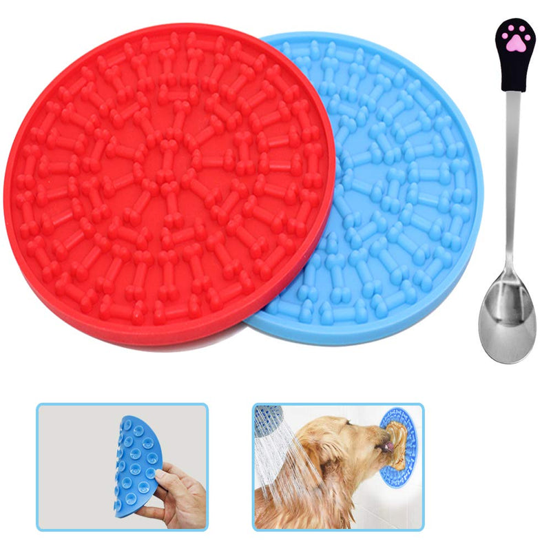 SENHAI 2 Pcs Slow Feeder Dog Lick Pad, Dog Bathing Distraction Device with Super Suction, for Pet Bathing, Grooming, Dog Training, with a Pet Spoon - PawsPlanet Australia