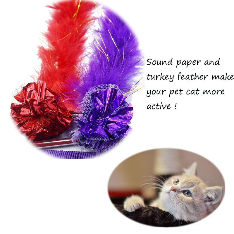 [Australia] - KABASI Cat Wand and Rainbow Charmer Toy, 2Pcs Interactive Cat Teaser Feather Wand with Sound Paper and 1Pcs Rainbow Ribbon Wand for Kitten Cat Having Fun Exerciser Playing 3PCS 