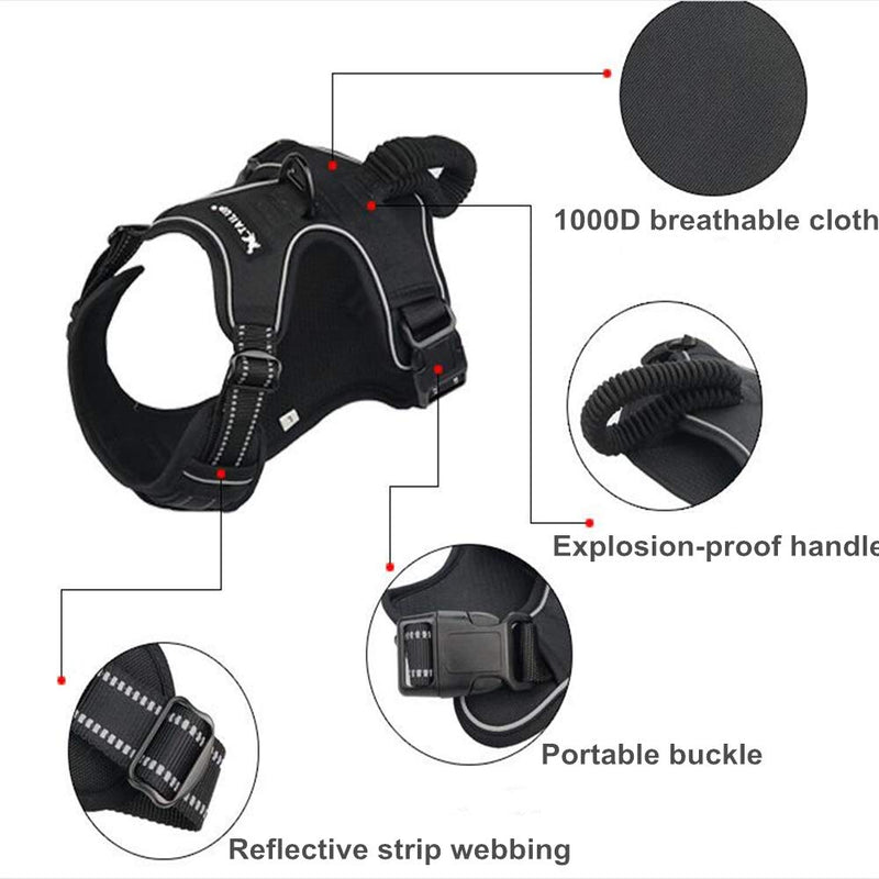 [Australia] - BEELED Dog Harness No Pull Adjustable Reflective Soft Vest Prevent Pulling and Choking Outdoor Pet Harness Easy Control Handle for Small Medium Large Dog S Black 