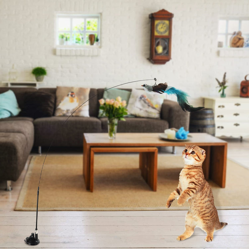 UGBO Interactive Cat Toy Intelligence Cat Toy Cat Fishing Rod Stable with Feathers Simucatstick Kitten Wand Flying Bird Cat Toys with Suction Cup for Small Large Cats A - PawsPlanet Australia