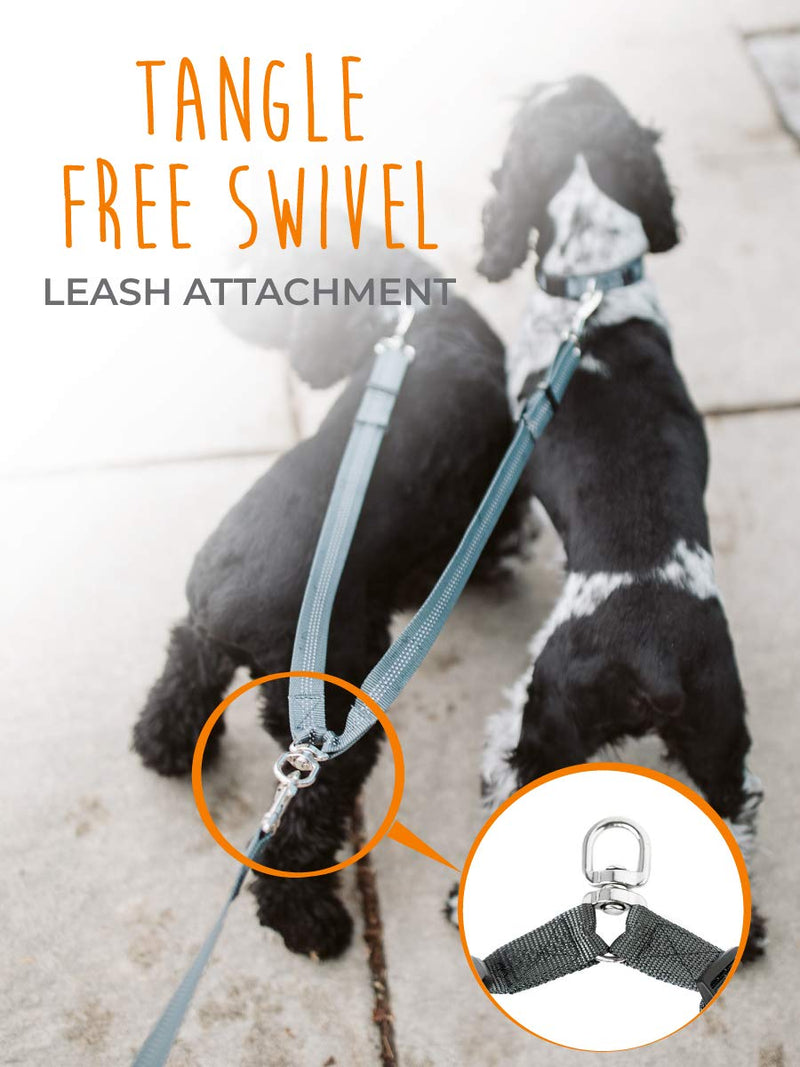 [Australia] - Mighty Paw Double Dog Leash, Two Dog Adjustable Length Dog Lead, Premium Quality No-Tangle Leash for 2 Dogs No Handle Grey 