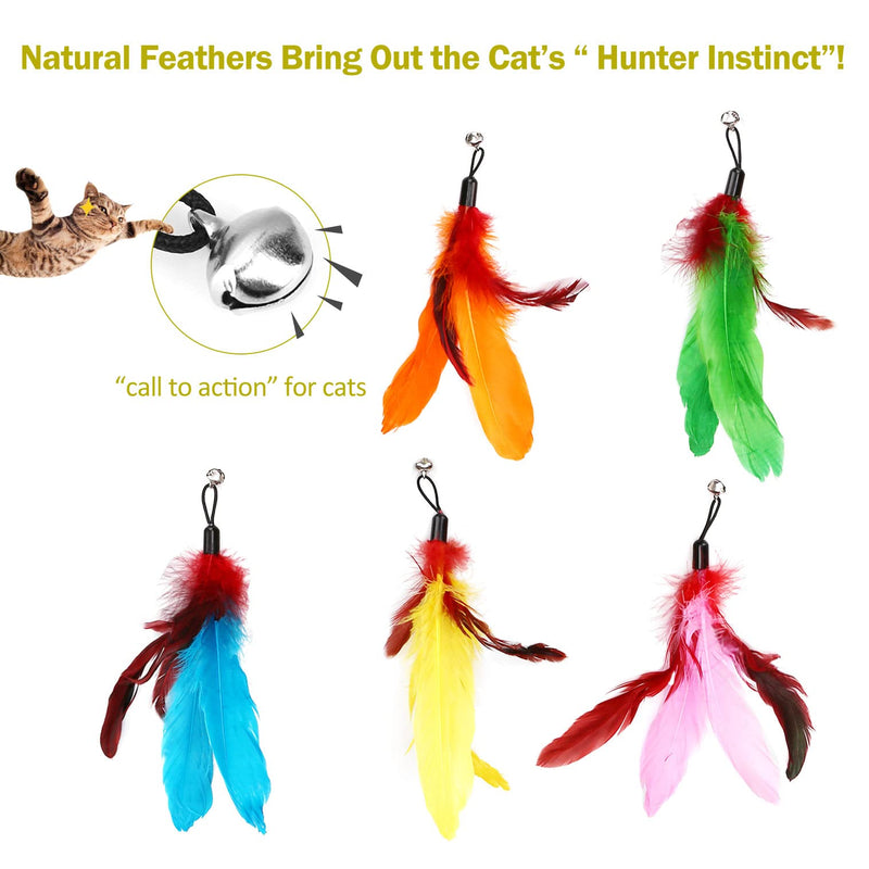 MeoHui Cat Wand Toys Refills, Cat Feather Toys Accessories, 10PCS Squiggly Worms Replacements and 1PC Replacement String for Cat Fishing Pole, Assorted Teaser Refills with Bell for Indoor Cats Kitten Feather Refills - PawsPlanet Australia