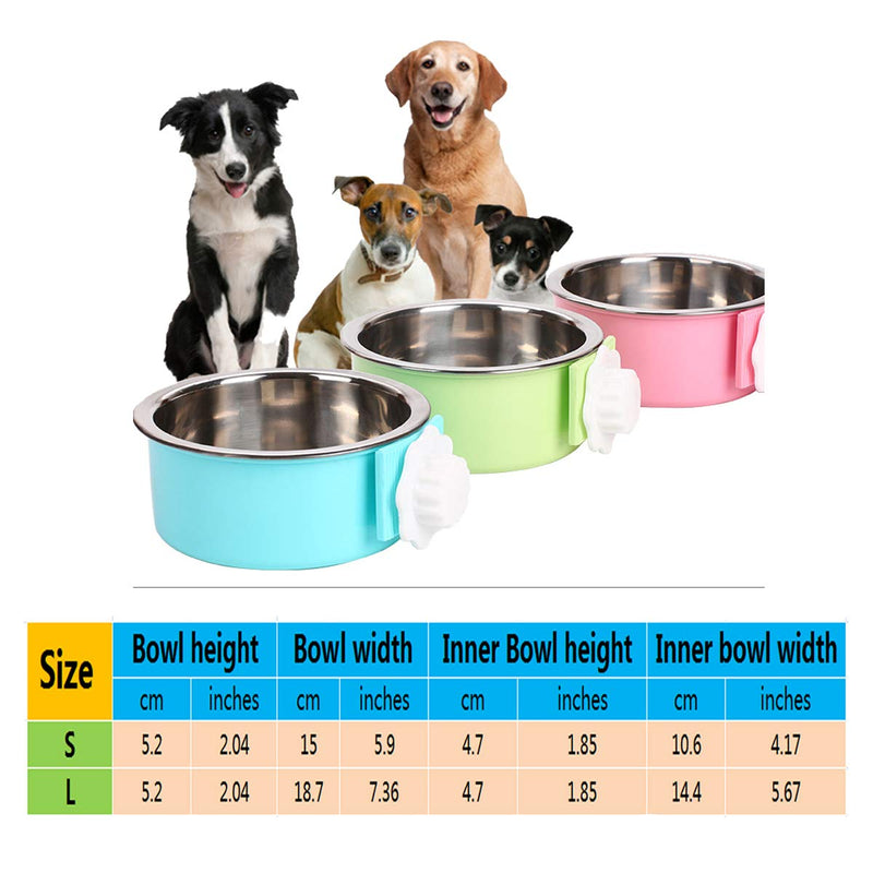 Tineer Stainless Steel Removable Hanging Dog Feeder Bowl,2in1 Pet Water Food Feeder Bowls Cage for Dog Cat and Other Animals (L, Blue) L - PawsPlanet Australia