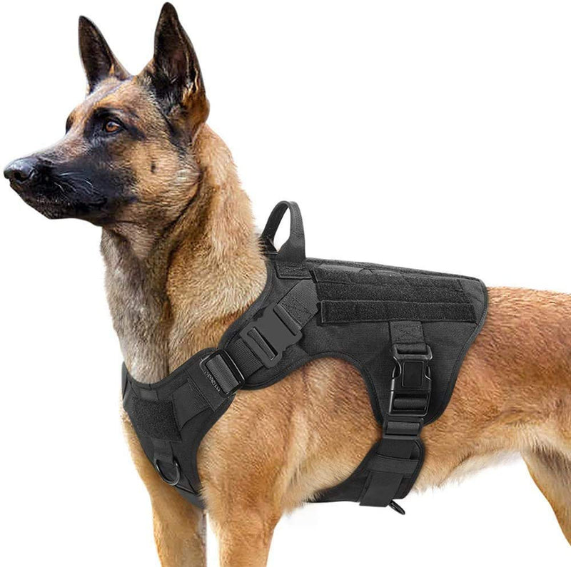 [Australia] - SunteeLong Tactical Dog Harness Service Dog Vest Harness Military Working Dog Molle Vest with Metal Buckles Outdoor Training for Medium Large Dogs black 