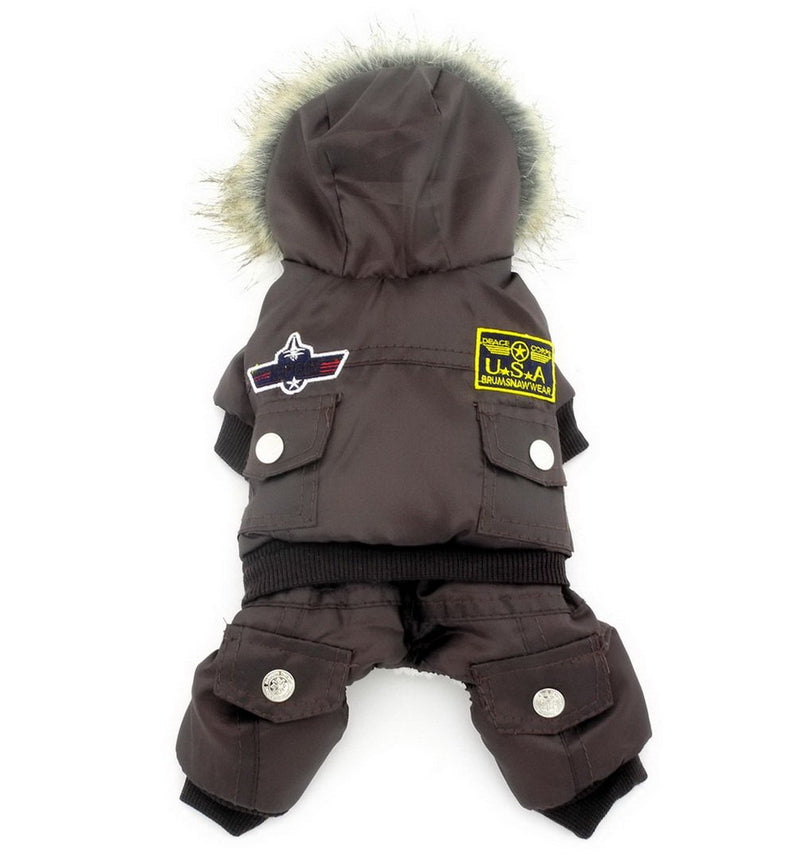 Ranphy Waterproof Dog Snowsuit Jumpsuit Hoodie Winter Coat Pet Fleece Lined Clothes Puppy Cotton Padded Outfit Cold Weather Hooded Airman Jacket Warm Cat Clothes Chihuahua Parka Girls Boys Brown S - PawsPlanet Australia