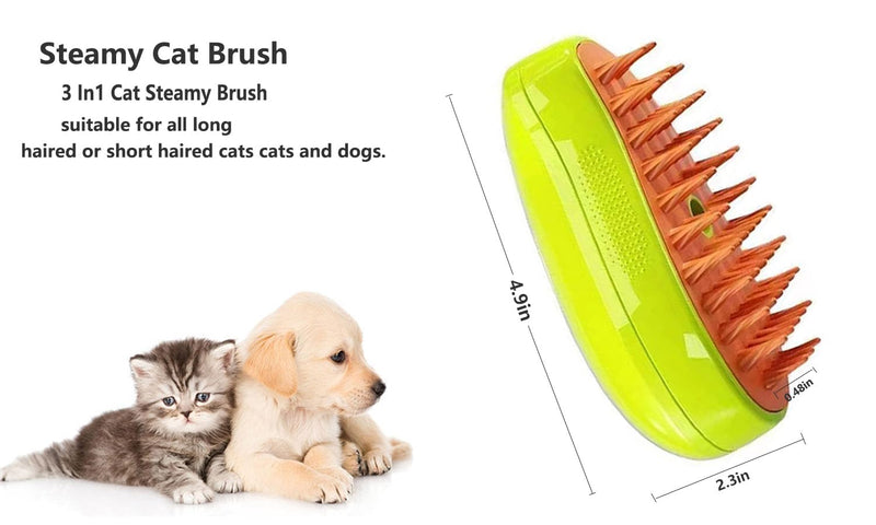 Steamy Cat Brush, 3 In1 Cat Steamy Brush, Self Cleaning Steam Massage Cat Brush, Multifunctional Pet Hair Comb For Removing Tangled And Loosse Hair（Green） - PawsPlanet Australia