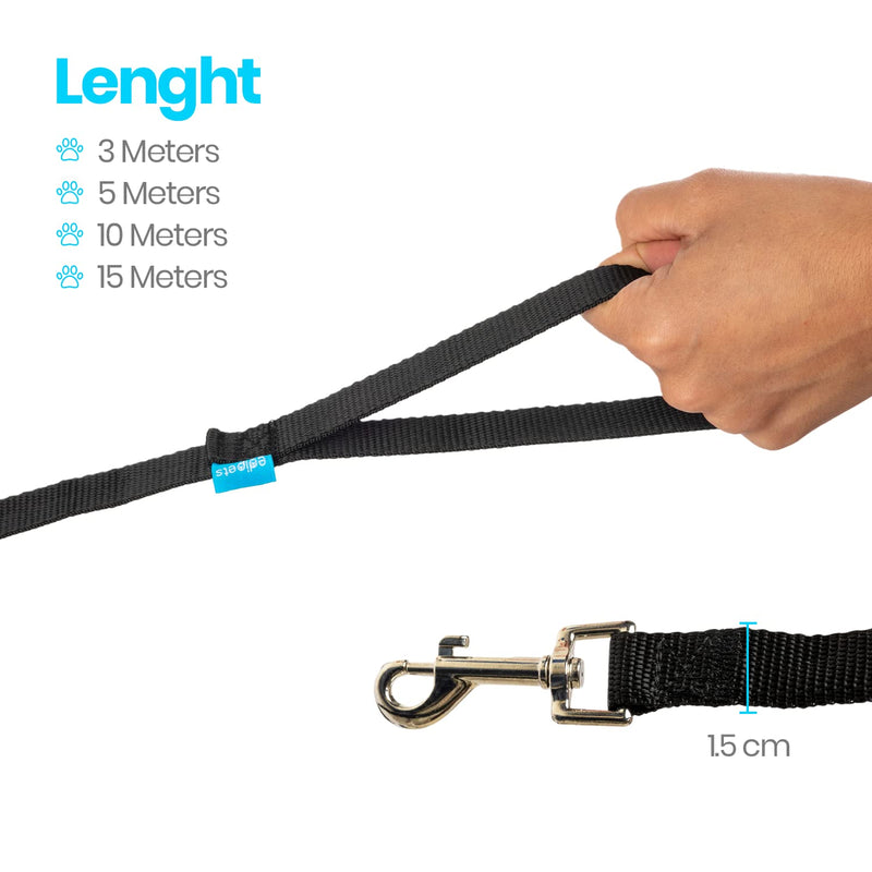 Edipets, drag leash for dogs, 1.5m / 3m / 5m / 10m / 15m, waterproof training leash for large to small dogs, robust dog leash (5 m, black) 5 metros - PawsPlanet Australia