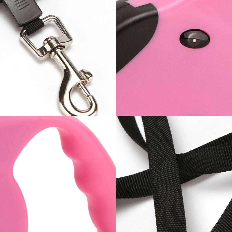 Mecmbj Dog Leash, Pet Leash, Automatic Retractable Dog Head Retractor, Portable Anti-stroke Dog Walking Leash, Ergonomic Non-slip Handle, Reusable, with 1 Button (Length: 5m) Pink - PawsPlanet Australia