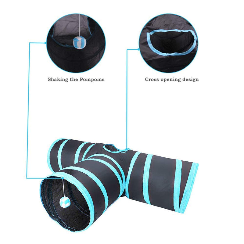 [Australia] - BEIKOTT Collapsible Cat Tunnel, Cat Tube Kitty Tunnel, Cat Pet Tunnel Toys with Peek Hole and Toy Ball, Small pet Tunnel for Kitty, Puppy, Rabbit Blue(3 Tubes) 