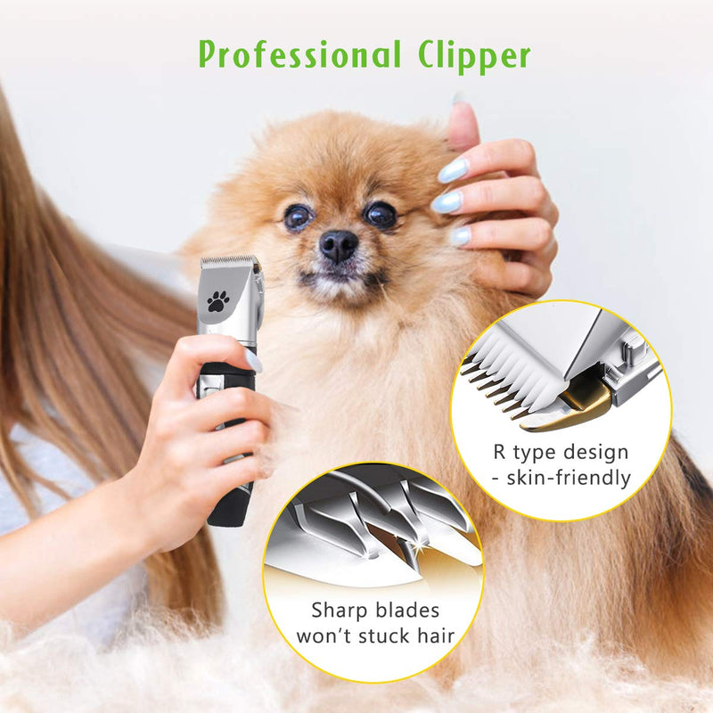 Dog Clippers, Dog Grooming Kit Professional Low Noise Rechargeable Cordless, Pet Hair Trimmer Set Removable Blade with 4 Comb Guides for Thick Hair/ Cat/ Rabbit - PawsPlanet Australia
