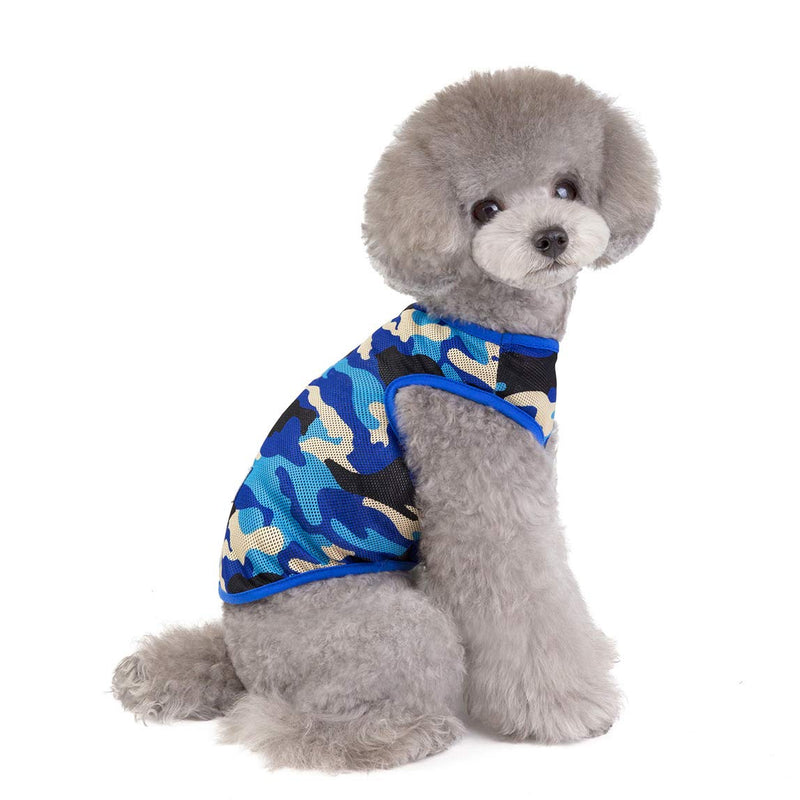 Izefia Dog T Shirt Dog Shirts Clothes Summer Tank Top Vest Camouflage Sweat Shirt Cool Summer for Small Dog Puppy Cat (Blue, S) Blue - PawsPlanet Australia