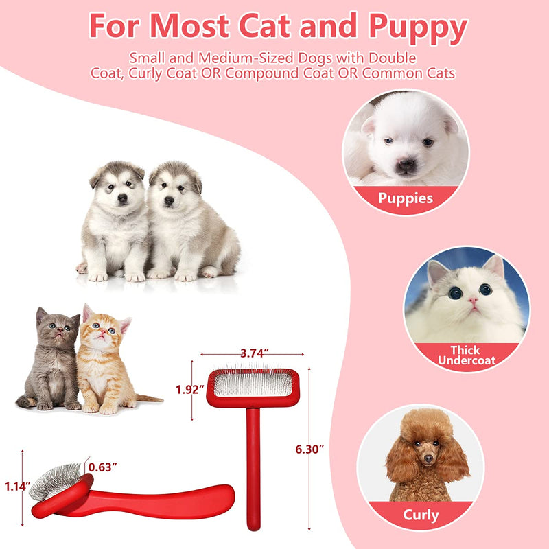 Cushion Pin Slicker Brush for Cat Puppy Grooming, Soft Pin Brush for Pets Shedding Mats Tool, Newborn Dog Deshedding Loose Hair,Removes Undercoat,Tangled Hair ,Dander,Dirt, Save Time Energy (Wood, Medium) Red - PawsPlanet Australia