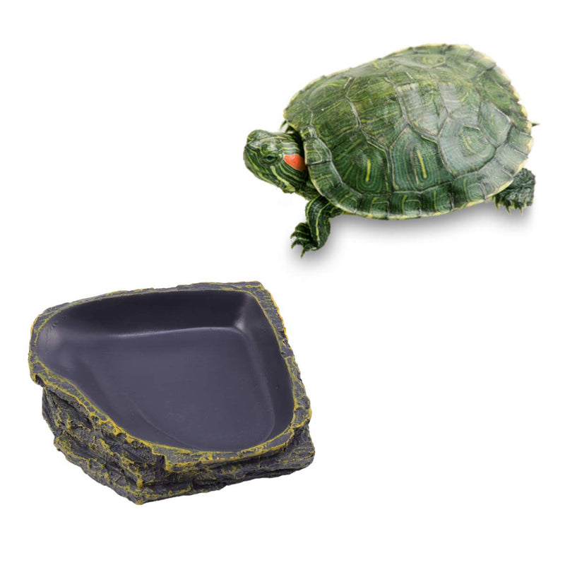 POPETPOP Reptile Food Dish Terrarium Water Bowl Food Feeding Plate Container Drinking Water Tray Resin for Snake Tortoise Frog - PawsPlanet Australia