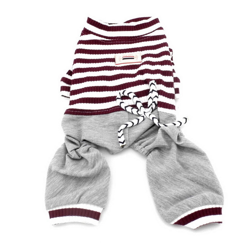 [Australia] - Ranphy Small Dog Stripe Jumpsuit Puppy Pajamas with Pant Comfy Cotton Pet Clothes Cat Apparel Pyjamas PJS Shirt Boys Winter Jammies(Size Runs Small One to Two Size Than US Size) M(Chest:14-15.5") Brown 