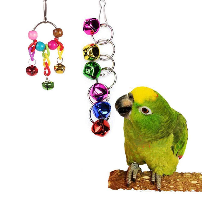 ESRISE Bird Parrot Toys, Hanging Bell Pet Bird Cage Hammock Swing Toy Wooden Perch Mirror Chewing Toy for Small Parrots, Conures, Love Birds, Small Parakeets Cockatiels Multi-coloured-A - PawsPlanet Australia