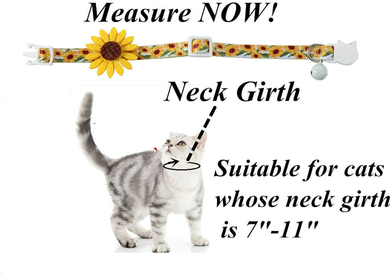 Flower Cat Collar with Detachable Sunflower Charm,Yellow Breakaway Kitten Collar with Bell - PawsPlanet Australia