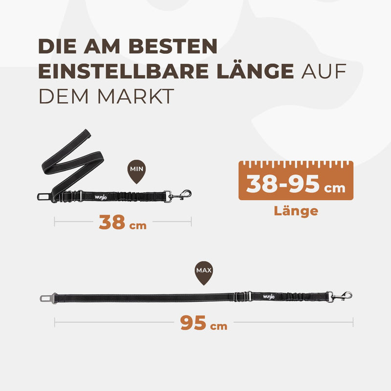 38-95cm Wuglo Dog Belt for Car - Dog Seat Belt with Elastic Strap - Durable & Safe Car Seat Belt Clip - Universal Dog Seat Belt (Black) Black_ - PawsPlanet Australia