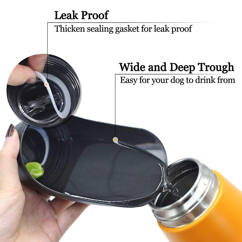 VIVAGLORY Leakproof & Portable Dog Water Bottle, 750ML Dog Drinking Bottle with Large Trough, Orange Yellow - PawsPlanet Australia