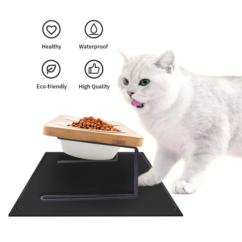 [Australia] - FUKUMARU Silicone Dog Mat for Food and Water, 18.1" x 13.4" Cat Feeding Mats for Floors Waterproof, Rubber Non Slip Dog Food Tray, Pet Bowls Placemat Black 