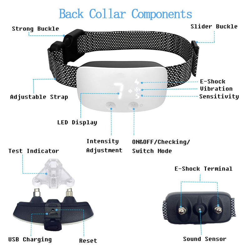 [Australia] - Heyllou Upgraded Rechargeable Dog Bark Collar, Barking Control Training Collar, Adjustable Modes Easy Touch Interface, 7 Levels Sensitivity Control Intensity Levels for Small Medium Large Dogs White 