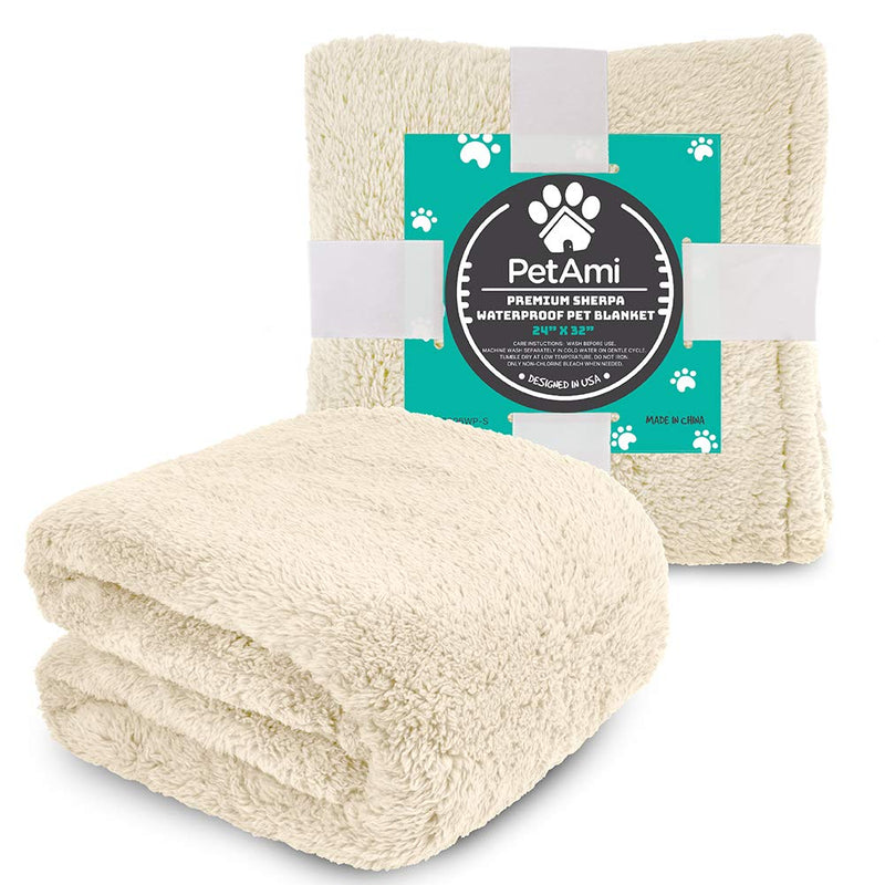 PetAmi Fluffy Waterproof Dog Blanket Fleece | Soft Warm Pet Fleece Throw for Large Dogs and Cats | Fuzzy Plush Sherpa Throw Furniture Protector Sofa Couch Bed Small (24x32) Beige - PawsPlanet Australia