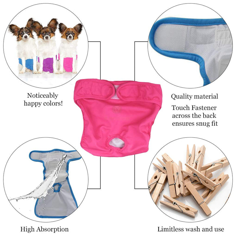 [Australia] - SunGrow Washable Dog Diapers, Fits 9-15 Inches Waist, Blue, Purple and Pink, Reusable, Super-Absorbent Soft Fabric, Elastic Waist, Easy to Use Touch Fastener, Pack of 3 