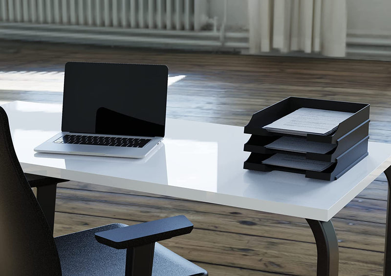 Detectalia Document Trays Black A4 - Stackable Desk Organizer - Plastic Office Tray - Paper Holder - Mail Baskets - 35x25x5.2 cm 1.0 - PawsPlanet Australia