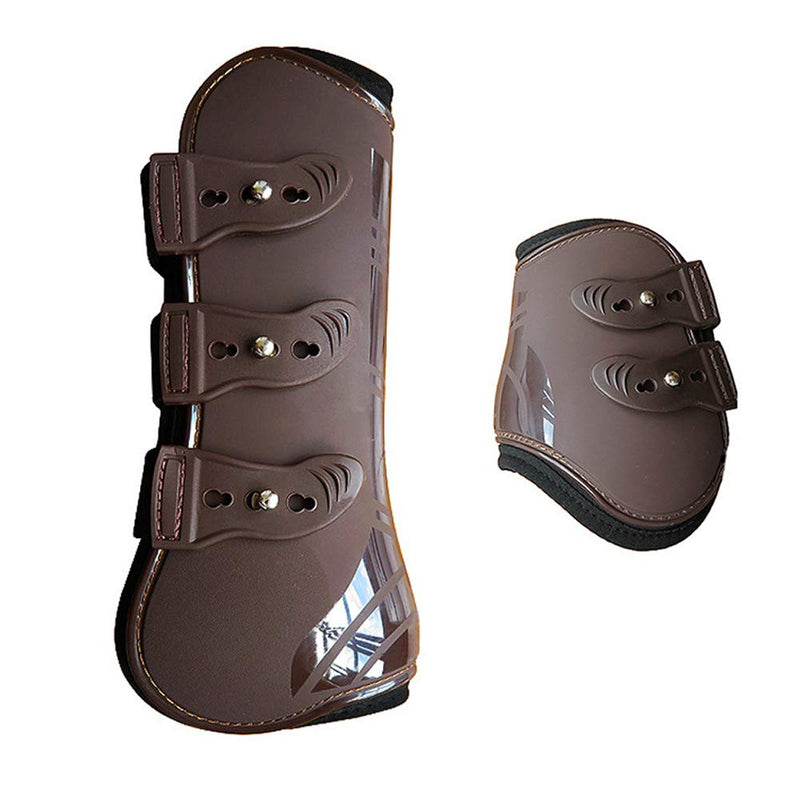 [Australia] - MAYiT Horse Tendon Boots (4 pcs - Front & Hind), PU Shell Tendon Fetlock Brace Guard Boots for Riding Shock Absorbing Jumping Competition Protection brown Medium 