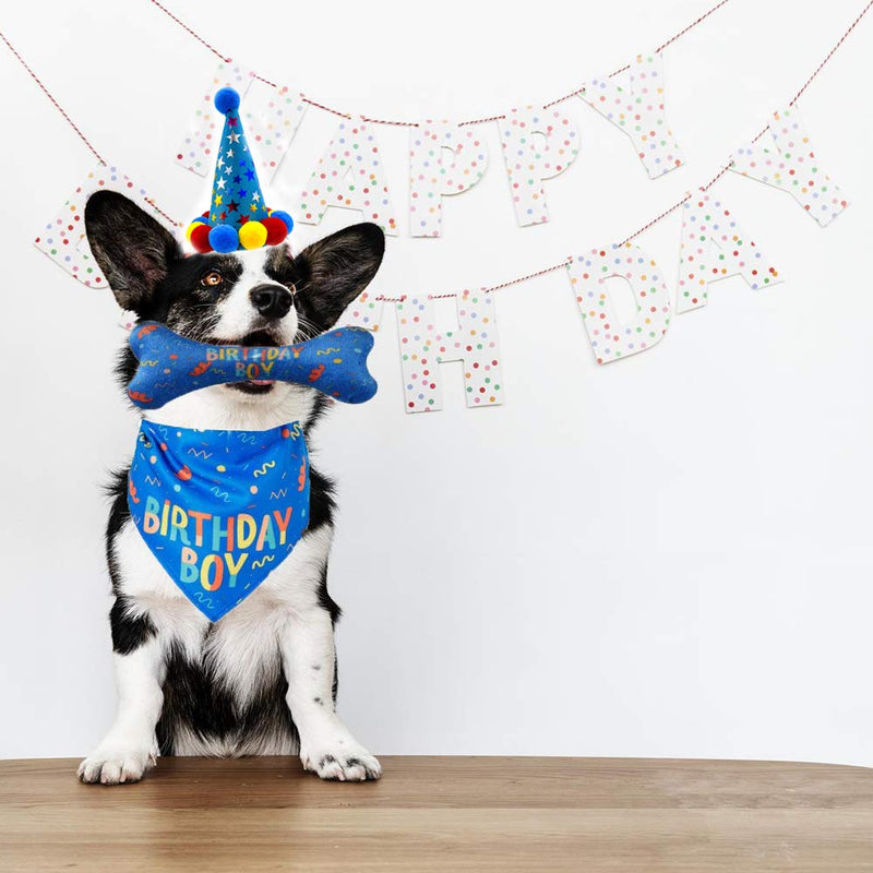 IDOLPET Dog Birthday Boy Bandana Hat Toy Set Pet Happy Birthday Party Supplies Triangle Bibs with Cute Bone Dog Birthday Scarf Accessories and Decoration for Doggy Large Dog – Blue… - PawsPlanet Australia