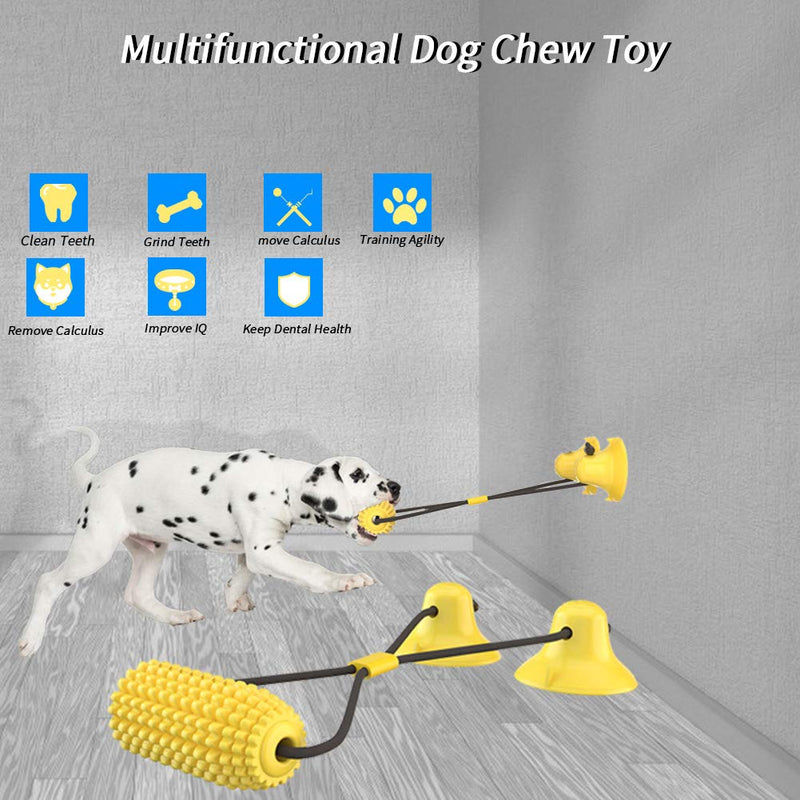 Ezeso Corn Dog Chew Toys with Double Suction Cup, Dog Toothbrush Chew Toy Cleaning Teeth Brushing Dental Health, Pet Molar Bite Toy with Rope Resistant for Small Middle Pets (Yellow) Yellow - PawsPlanet Australia
